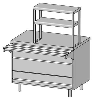 Прилавок для горячих напитков с настольными полками ЦМИ Волга ПГНнп2 (1500х700(1030)х1480 мм)